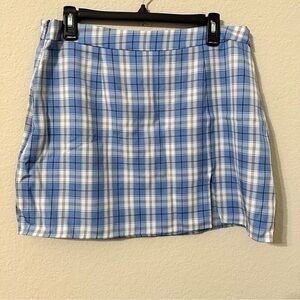 Shein Skirt Blue Plaid Retro Mini Side Zipper Plus Size Trendy